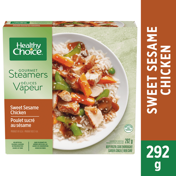 Healthy Choice Délices Vapeur Poulet sucré au sésame repas surgelé avec poitrine de poulet, légumes et sauce sucrée au sésame, sans arômes artificiels, sans agents de conservation Repas surgelé, 292 g