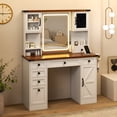 thumbnail image 4 of Gymax Coiffeuse de Ferme avec Miroir Éclairé Table de Maquillage avec 3 Portes, 4 of 9