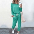 thumbnail image 3 of Mrat Vacation Outfits for Women 2 Piece Jogging Sets Solid Polyester Long Sleeve Sweatsuits Sets Two Piece Track Suits Drawstring High Waist Pants Set Comfy Outfits E-Green 3XL, 3 of 5