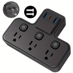 A Six-In-One Surge Protector Power Strip with a 20W USB-C PD And Two USB-A Ports, Featuring Multiple Outlets, Wall-Mountable Design, Overload Protection,
