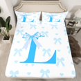 thumbnail image 2 of Erosebridal Initial L Letter Sheet Set Full, Blue Ribbon Full Sheet Sets, Chic Monogrammed Bedding Sets Full Size, Microfiber Bedroom Decor, 4pcs, 2 of 7