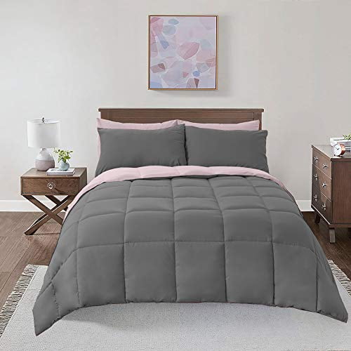 Royal Hotel Bedding Soft and Plush Down Alternative Comforter - Reversible with 2 Colors Duvet Insert Comforter - Hypoallergenic Hotel Plush Down-Alternative - Twin XL, Charcoal and Pink Blush