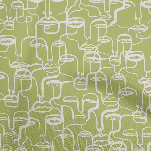 oneOone Cotton Jersey Light Green Fabric Abstract Face Craft Projects Decor Fabric Printed By The Yard 58 Inch Wide