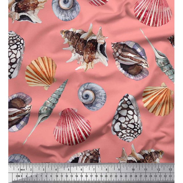 Soimoi Cotton Duck Fabric Colorful Shells Ocean Print Fabric by Yard 56 Inch Wide