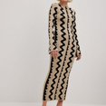 thumbnail image 1 of Robe Longue Moulante pour Femme, Robe en Tricot à Rayures Ondulées, Robe de Soirée pour Fête (Kaki m), 1 of 6