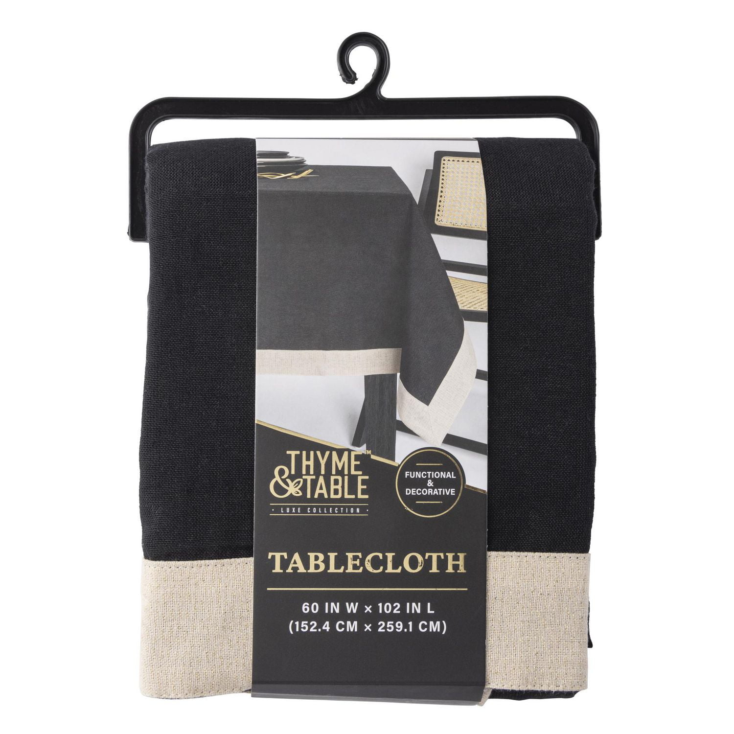 Thyme & Table Rectangle Tablecloth 102", Black & Gold