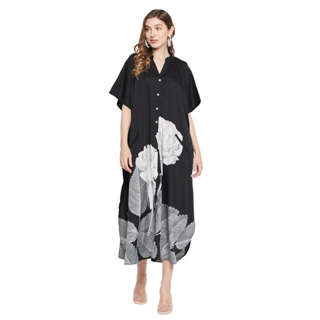 Oussum Robe Kaftan Longue Maxi à Boutons Imprimée pour Femme Grande Taille