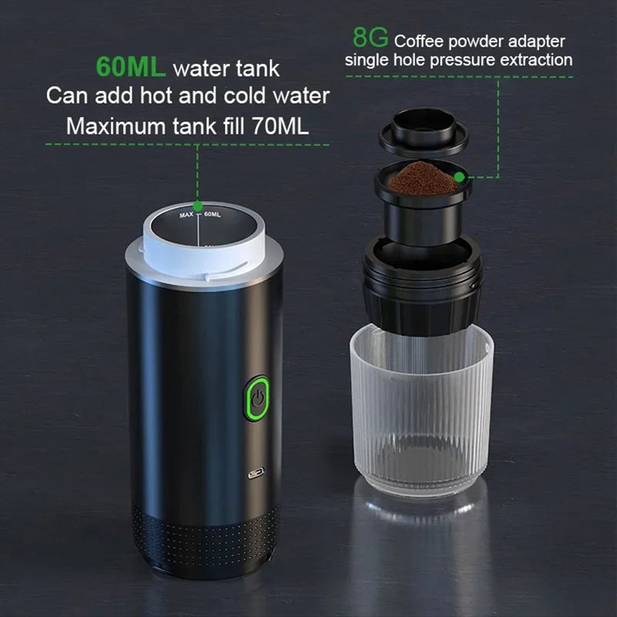 Wireless Electric Portable Espresso Coffee Machine for Camping Coffee Maker Capsule Powder Travel Coffee Maker A