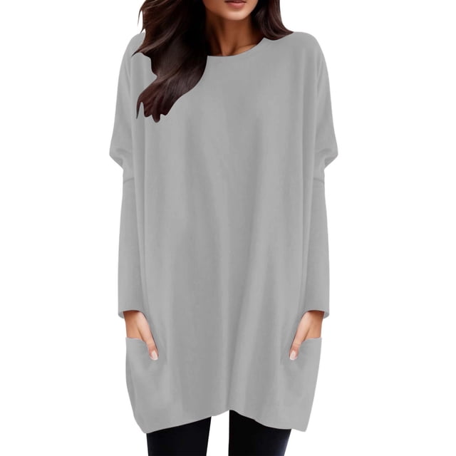 2025 Femmes Automne et Hiver Femmes Manches Longues Cold Gear Confortable Col Rond Long Chemises Opaques pour Femmes Manche Longue T-Shirt Femmes Col Roulé Simulé Haut à Manches Longues Poche Manches Bouffantes Imprimé