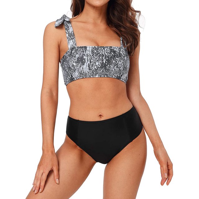 Charmo Womens Bikini Sets Snakeskin Printed High Waisted Swimsuits