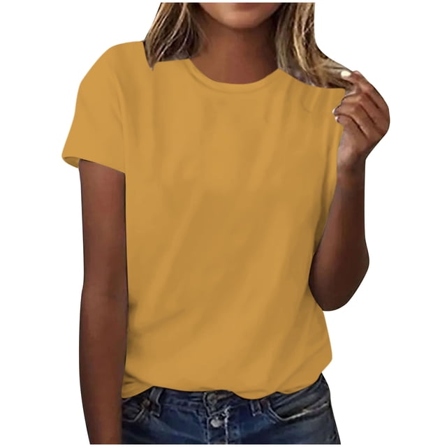 Pisexur Hauts d'Été pour Femmes, Pull Décontracté Uni à Manches Courtes, Hauts pour Femmes Jaune, m