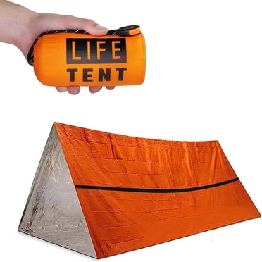 Emergency Survival Shelter Tent for 2 People + 3 Paracords, Tent Stakes, Glow Stick, Whistle | 100% Waterproof Tent | Ultralight & Extra Large