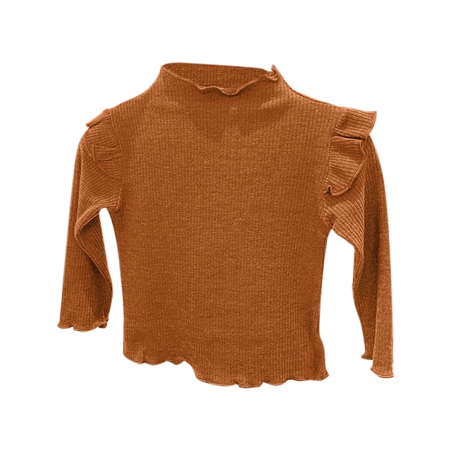 Posijego Chandail à Col Roulé Simulé pour Filles Manches Longues à Volants Tricoté Basique pour Petites Filles
