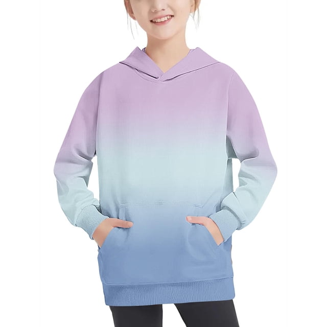 MeetoTime Sweat à Capuche Surdimensionné pour Filles et Garçons Manches Longues Col Rond Dégradé Couleur Enfants Automne Hiver Pull Tops
