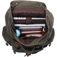 thumbnail image 3 of KAUKKO Vintage Casual Canvas and Leather Rucksack Backpack (Canvas Green2pc), 3 of 5