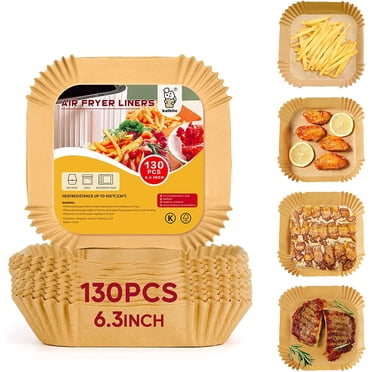 Katbite 6.3 Inch 130PCS Square Disposable Air Fryer Paper Liners, Unbleached Non-Stick & Oil-proof Parchment Paper