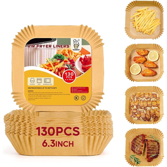 Katbite 6,3 Po 130 Pcs Doublures en Papier Carrées Jetables pour Friteuse à Air Chaud, Papier Parchemin Non Blanchi Antiadhésif et Résistant à l'Huile