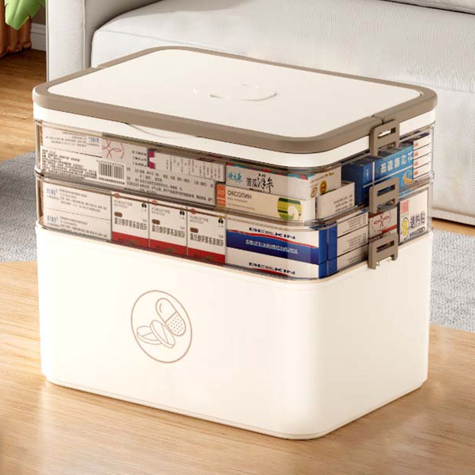 Trending,3-Tier Storage Box for Family Emergencies, First Aid Kit Container, Portable Plastic Storage Organizer, Multipurpose Box with Handle for Home and Travel, | Plastic, B-333 $BS$3