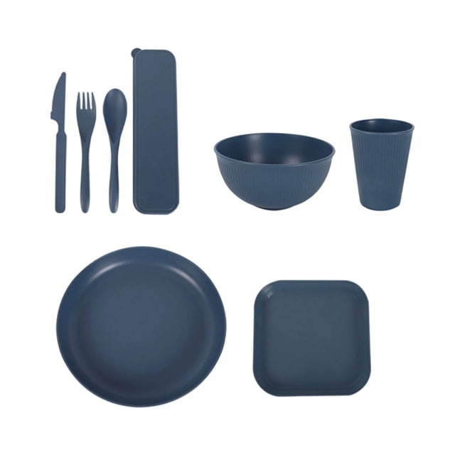 Pisexur Ensemble de 8 Pcs de Vaisselle en Paille Incluant Couteaux Fourchettes Cuillères Bols Vaisselle Ensemble de Vaisselle Portable pour l'Extérieur