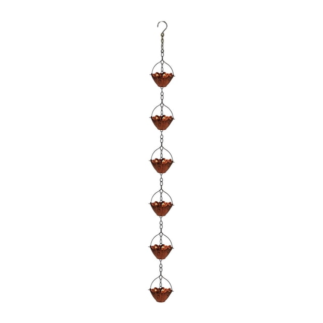 koolsoo 6 Cups Rain Chain Easy Installation Iron Decoration for Garden Sheds Outside Red Brown