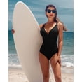 thumbnail image 2 of Charmo Women Ribbed One Piece Swimsuits V Neck Ruched Tummy Control Monokini Bathing Suit, 2 of 6