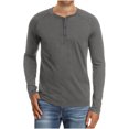 thumbnail image 2 of CEHVOM Men Long-Sleeve Beefy Muscle Basic Solid Pure Color Blouse Tee Shirt Top Sale, 2 of 4