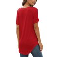 thumbnail image 4 of Innerwin T-Shirt à Col en V pour Femme T-Shirt d'Été Couleur Unie Hauts Décontractés Rouge P, 4 of 5