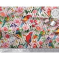 thumbnail image 2 of Soimoi White Rayon Fabric Stripe,Floral & Parrot Bird Decor Fabric Printed BTY 42 Inch Wide, 2 of 3
