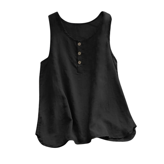 Dealovy Camisoles Grande Taille pour Femmes en Coton et Lin à Col Rond T-Shirts d'Été Amples Unis Sans Manches