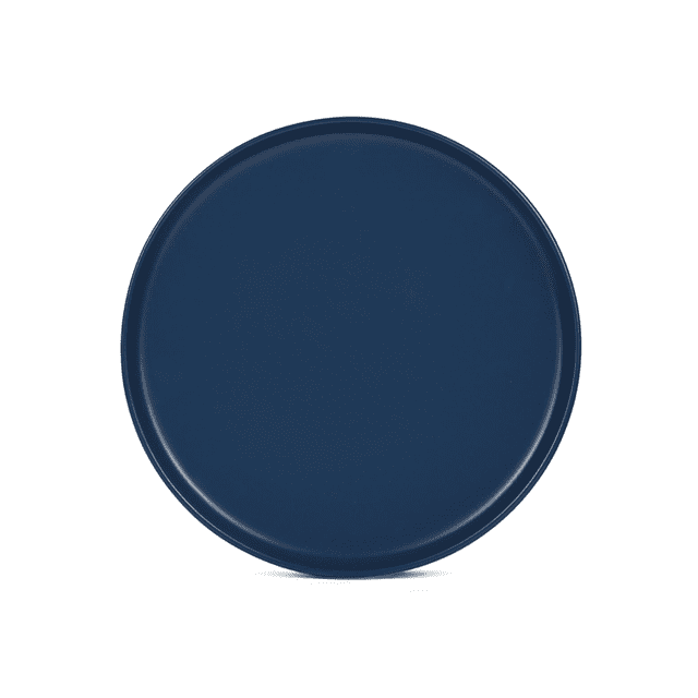 Mainstays Assiette de Souper en Grès Bleu Mat Alessandra Mesurant 10,39 Pouces de Diamètre, Présentée dans une Vue Centrée de Haut en Bas. l'Assiette en Grès durable Présente une Finition Bleu Mat Lisse, Va au Micro-Ondes et au Lave-Vaisselle, et Est Idéale pour les Repas Quotidiens et pour Servir des Repas Copieux.