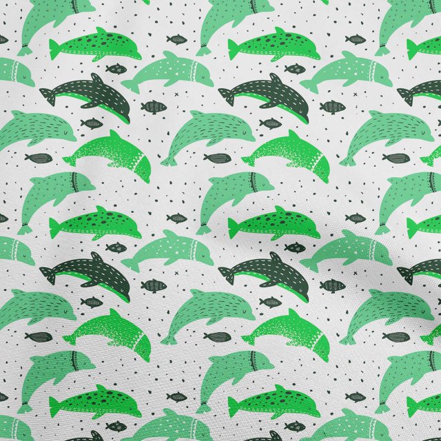 oneOone Cotton Poplin Twill Green Fabric Beach Dolphin Craft Projects Decor Fabric Printed By The Yard 56 Inch Wide