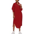 thumbnail image 1 of FcBaudy Robe à Manches Longues à Col Rabattu Longueur Cheville, Robes pour Femmes, Robes de Printemps pour Femmes Mode Féminine Col Rabattu Ample Coton Lin Manches Longues Ajustée Taille Haute Robe Femme Robe, 1 of 7