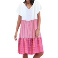 thumbnail image 1 of Kcodviy Robe Décontractée Ample à Rayures pour Femme, Robe à Pois Patchwork à Col en V, Courte, Tenue de Bureau Décontractée, Robes pour Femmes d'Été, Robe à Manches, 1 of 6