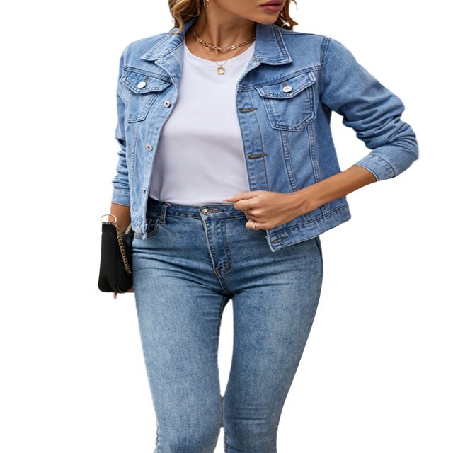 AMILIEe Women Denim Jackets Long Sleeve Button Down Jean Coats with Pockets