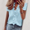 thumbnail image 2 of Femmes Été Volants V-Cou Manches Courtes Solide Imprimé Casual Robe T-Shirt Top T-Shirt pour les Femmes, 2 of 2