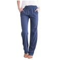 thumbnail image 1 of Womens Casual Linen Pants High Waist Drawstring Loose Fit Summer Pants Trousers with Pockets, 1 of 3