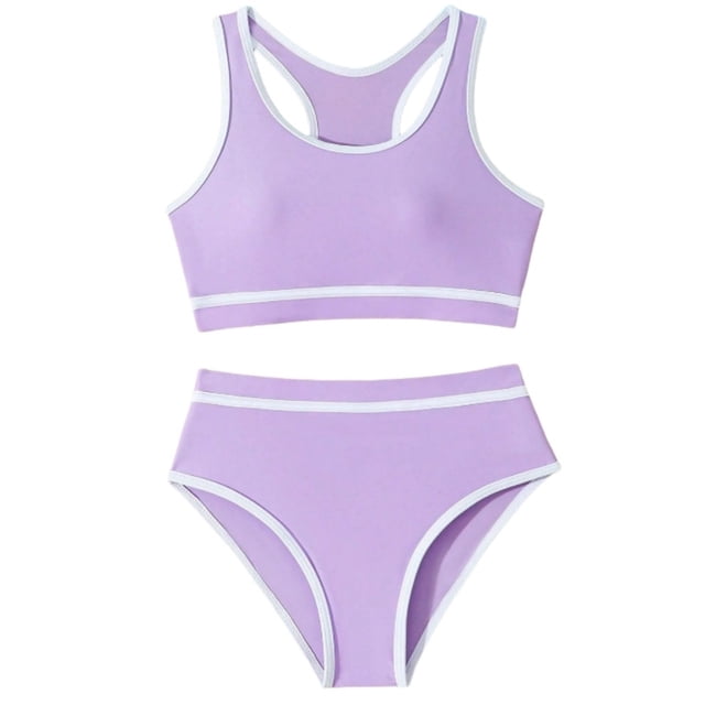 AWZXDE Swimsuit For Girls High Waist Two Piece Bikini Set With Cover Up For Ages 5-13 Years