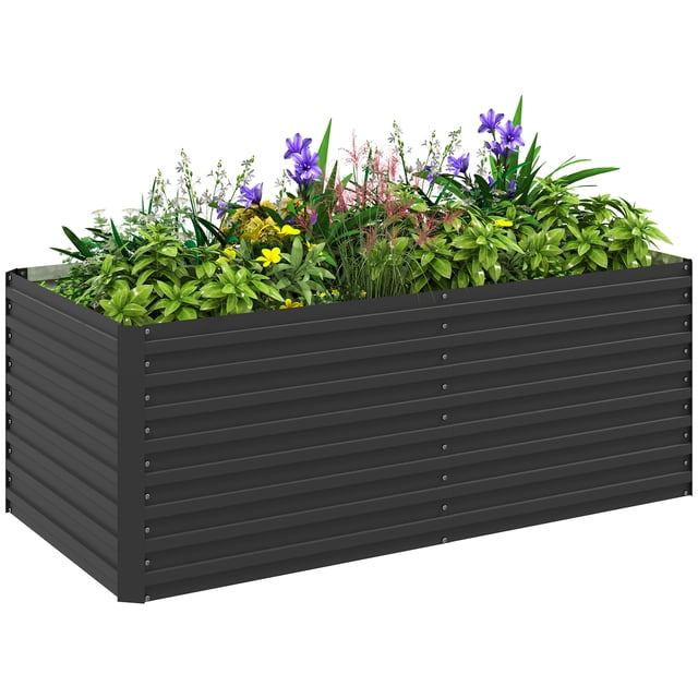 Outsunny 5' x 3' x 2' Raised Garden Bed, Galvanized Planter Box Dark Grey