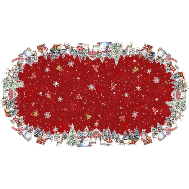 Oval Christmas Tablecloth 60x102 Inch, Winter Snowman Santa Christmas Tree Tablecloth Oval, Holiday Christmas Table Cloths Oval, Xmas Oval Table Cover Decor