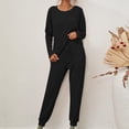 thumbnail image 2 of Mrat Knit Two Piece Outfits for Women Long Sleeve Ribbed Tops Drawstring Pants with Pockets Sweatsuit Set S-2 Black L, 2 of 9
