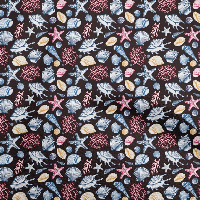 oneOone Silk Tabby Dark Wine Fabric Sea Shells Pattern Sewing Craft Projects Fabric Prints By Yard 42 Inch Wide