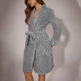 thumbnail image 3 of Womens Plush Fleece Robe Knee Length Cozy Fuzzy Bathrobe with Belt Shawl Collar Warm Soft Towel Robes Gray, XXL, 3 of 5