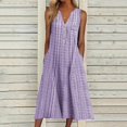 thumbnail image 1 of Robe Décontractée pour Femmes Robe Décontractée à Rayures pour Femmes Robe Boutonnée Col en V Sans Manches avec Poche Robe Élégante Longue Robe Robe de Vacances Vêtements pour Femmes Tendance TG Gris, 1 of 4