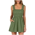 thumbnail image 1 of RXMEKW Strapless Smocked Jumpsuit with Ruffle Straps for Women Wide Leg Short with Pockets Olive, 1 of 8