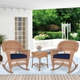 thumbnail image 3 of Jeco 3pc Wicker Rocker Chair Set in Honey with Blue Cushion, 3 of 10