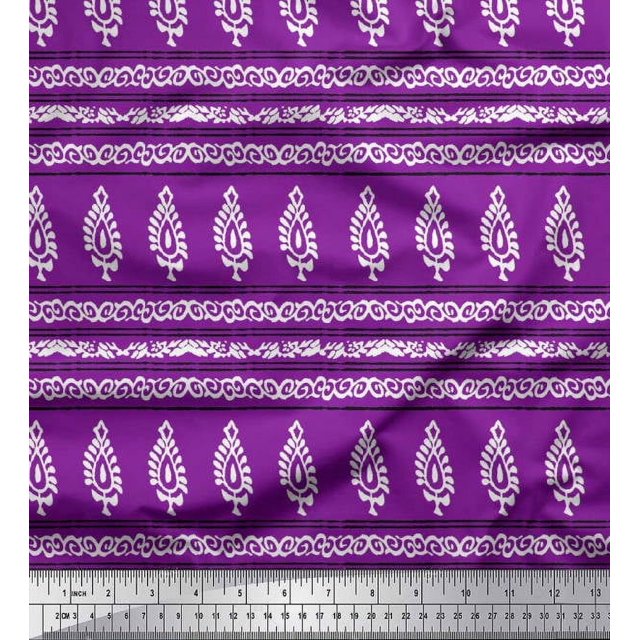 Soimoi Tissu Crêpe Polyester Rayé, Tourbillon & Floral Imprimé au Mètre 52 Pouces de Large