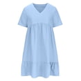 thumbnail image 4 of fatyb Robes Mini à Col en V pour Femmes Manches Courtes à Étages Robes Trapèze Fluides d'Été Plissées Décontractées, 4 of 7