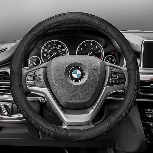 FH Group FH2002-BLACK Deluxe Full Grain Authentic Leather Steering Wheel Cover- BLACK