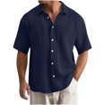 thumbnail image 1 of Kaemgyyd Mens Button down Shirt Lightweight Summer Beach Vacation Tops Casual Loose Textured Solid Color Half Sleeve Tee, 1 of 5