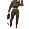 thumbnail image 3 of EYIIYE Womens 2 Piece Outfits Tracksuits Hooded Crop Top Sweatshirt + Sweatpants Body Letter Printed Fall Winter Sweatsuits, 3 of 5